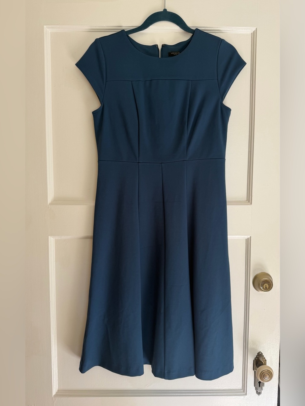 Ann Taylor Teal-Blue Cap Sleeve Fit-and-Flare Dress